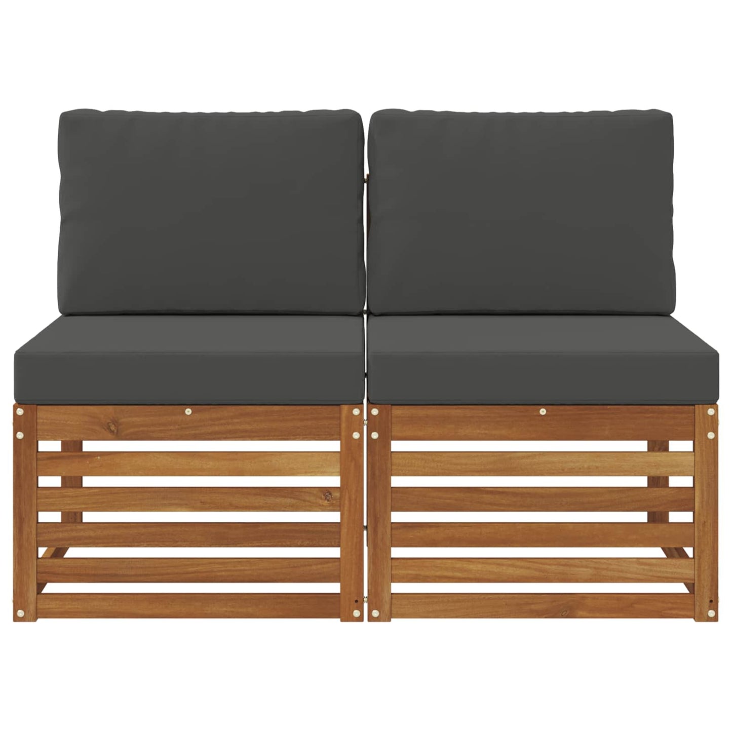 2 Stuk Buiten Midden Sofa Massief Acaciahout Naturel Natuurlijk en antraciet