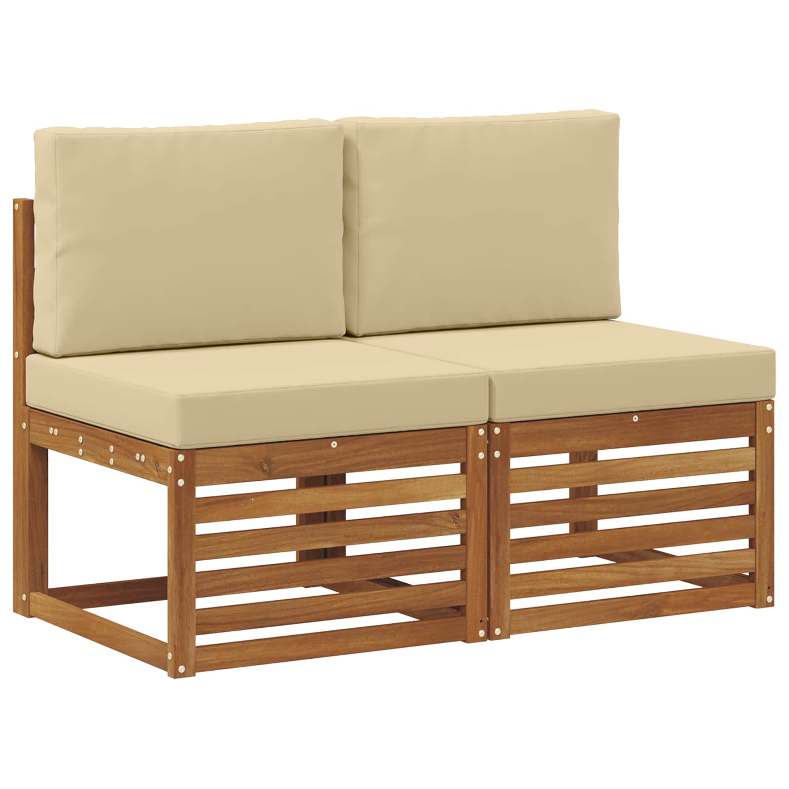2 Stuk Buiten Midden Sofa Massief Acaciahout Naturel Natuurlijk en beige