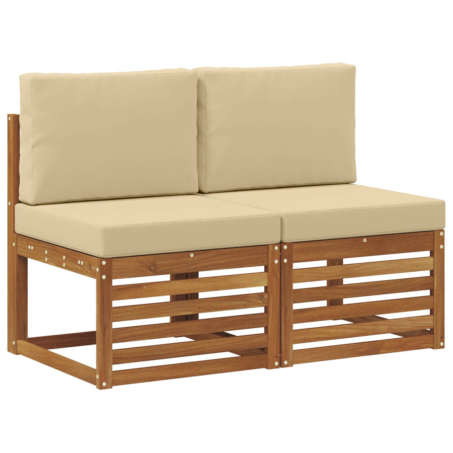 2 Stuk Buiten Midden Sofa Massief Acaciahout Naturel Natuurlijk en beige