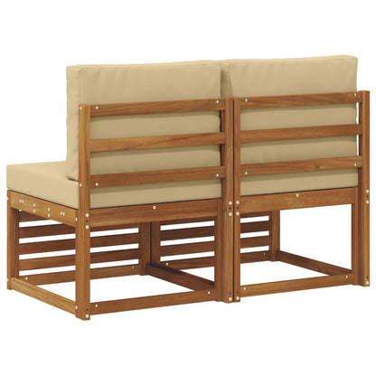 2 Stuk Buiten Midden Sofa Massief Acaciahout Naturel Natuurlijk en beige