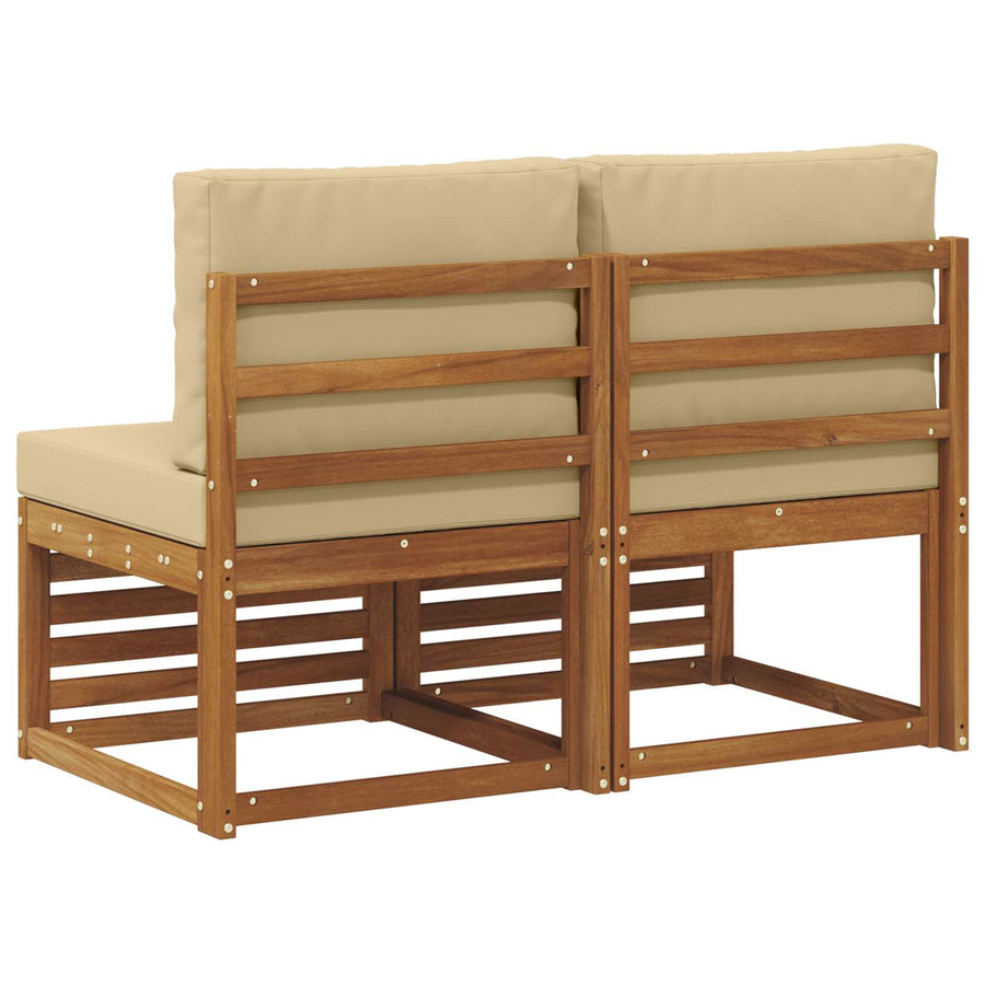 2 Stuk Buiten Midden Sofa Massief Acaciahout Naturel Natuurlijk en beige