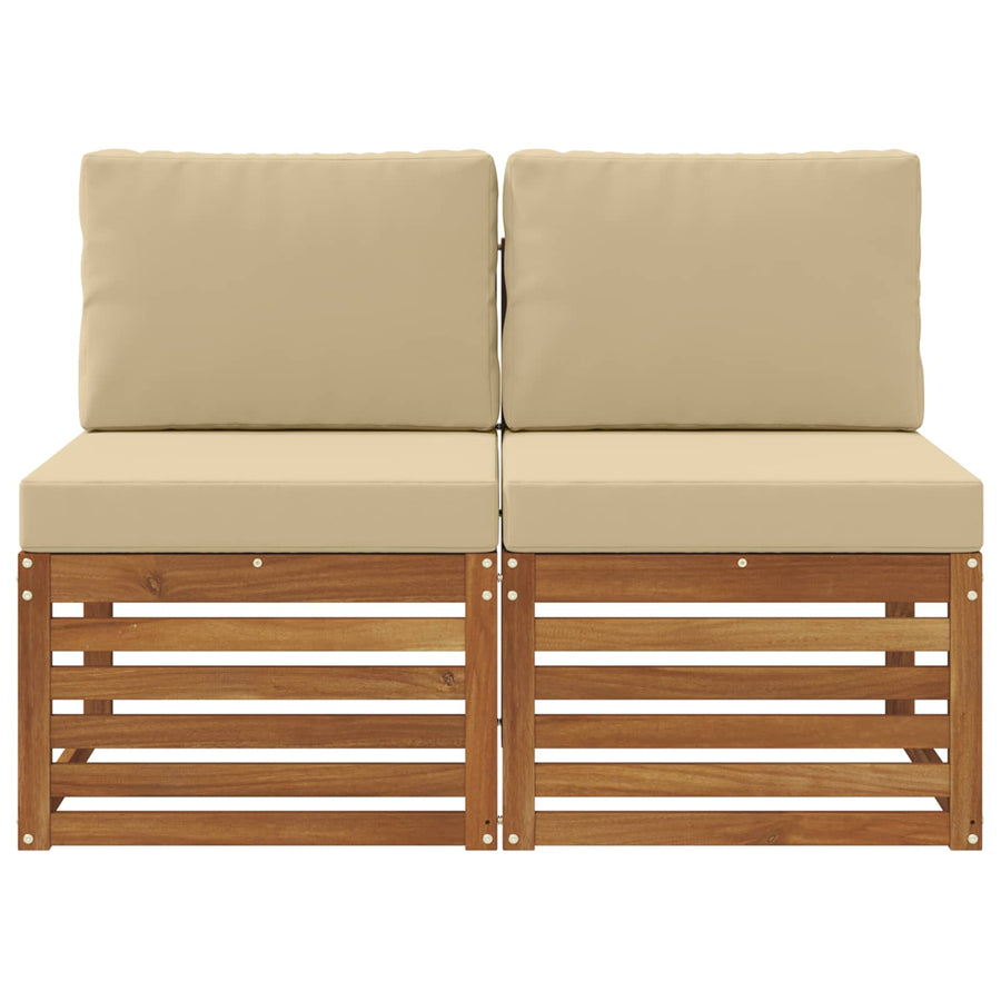 2 Stuk Buiten Midden Sofa Massief Acaciahout Naturel Natuurlijk en beige