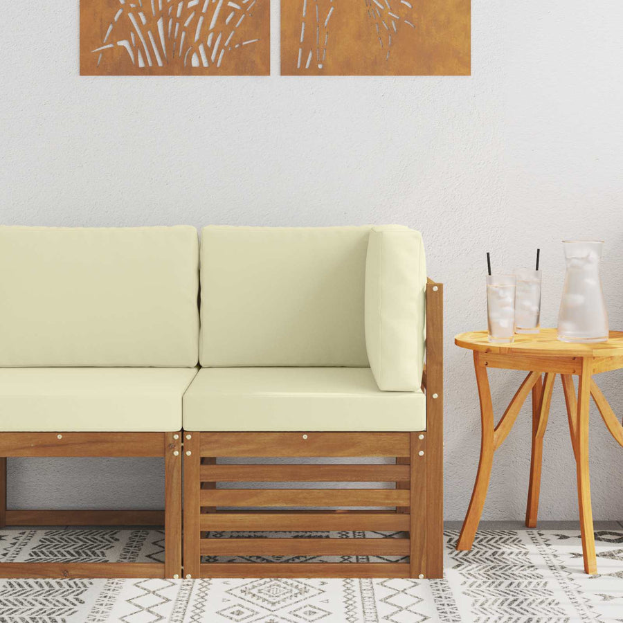 Buiten Hoek Sofa Massief Acaciahout Naturel Natuurlijk en crème
