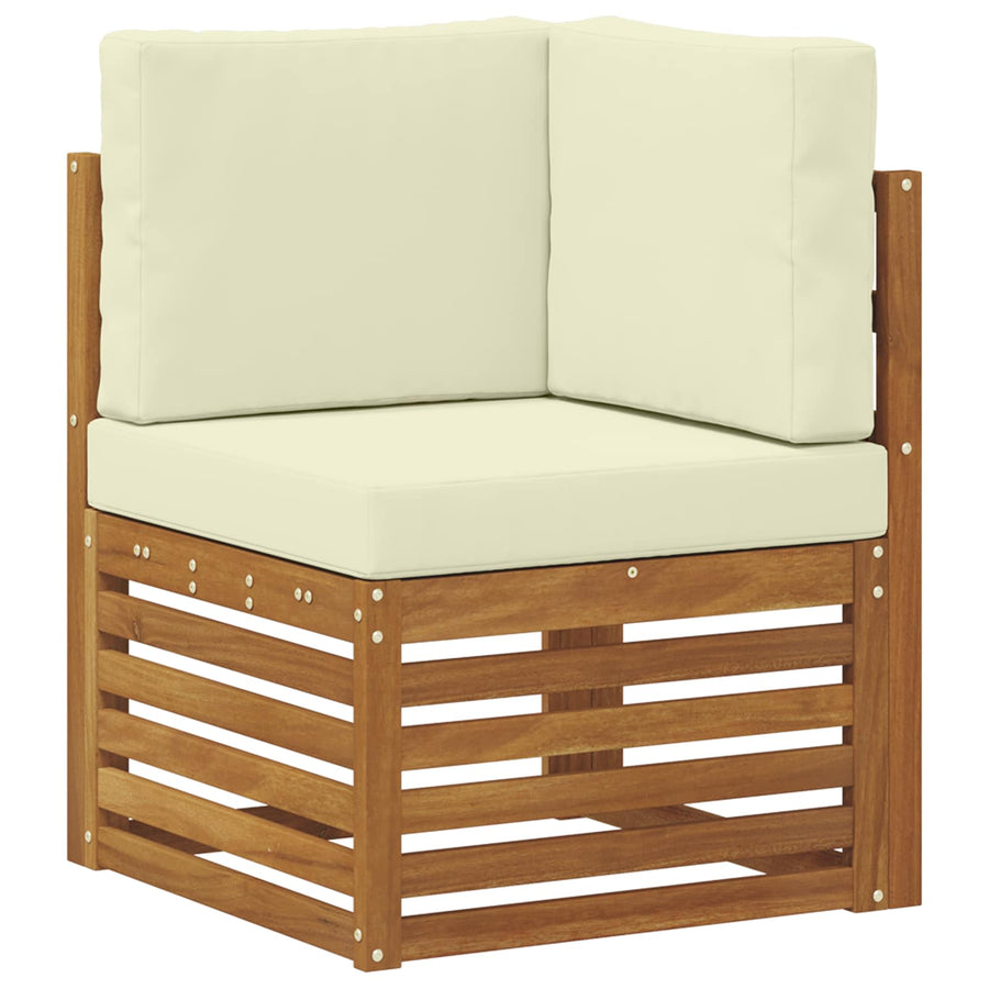 Buiten Hoek Sofa Massief Acaciahout Naturel Natuurlijk en crème