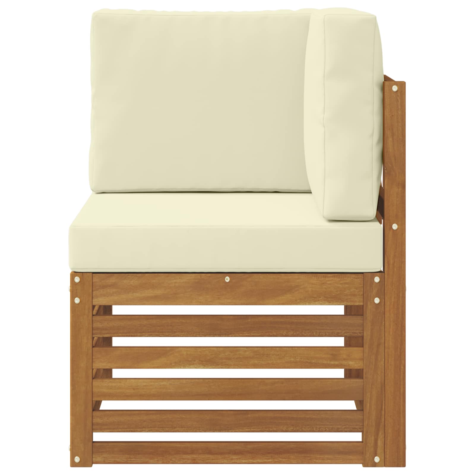 Buiten Hoek Sofa Massief Acaciahout Naturel Natuurlijk en crème
