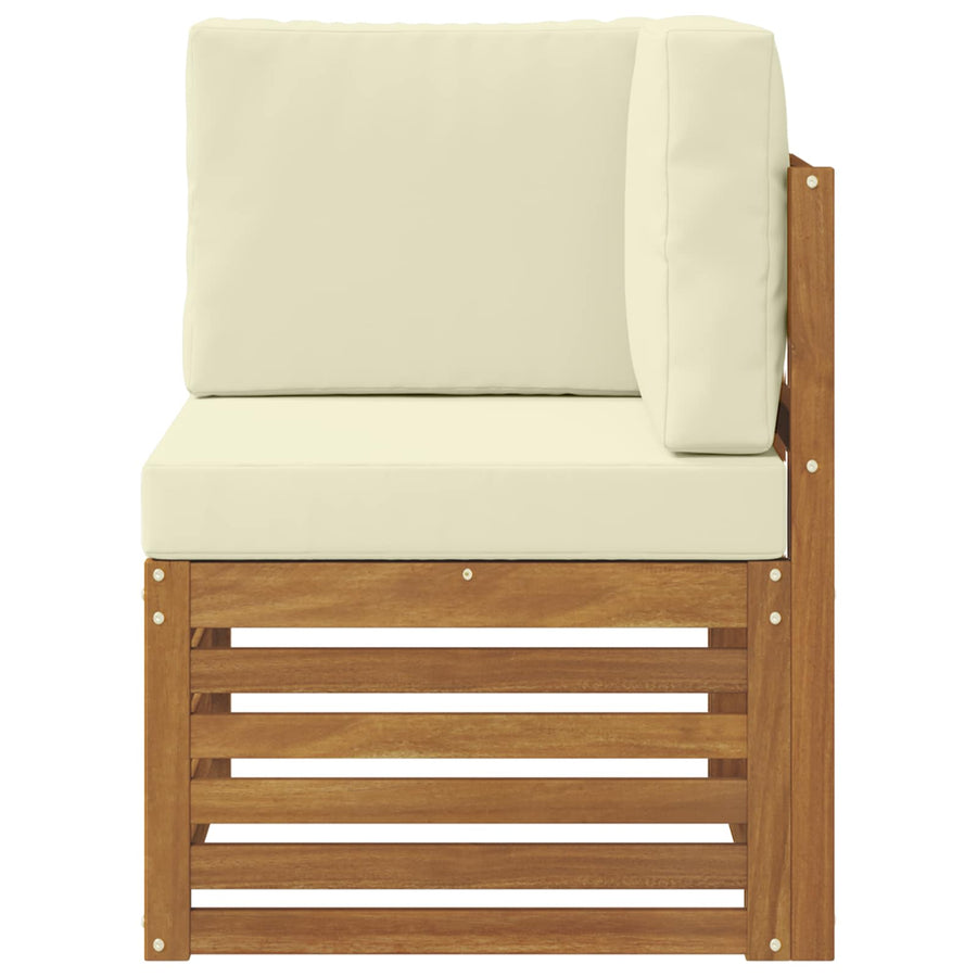 Buiten Hoek Sofa Massief Acaciahout Naturel Natuurlijk en crème