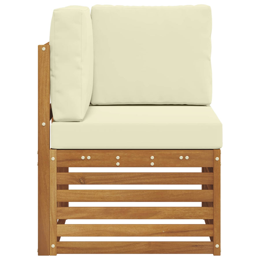 Buiten Hoek Sofa Massief Acaciahout Naturel Natuurlijk en crème