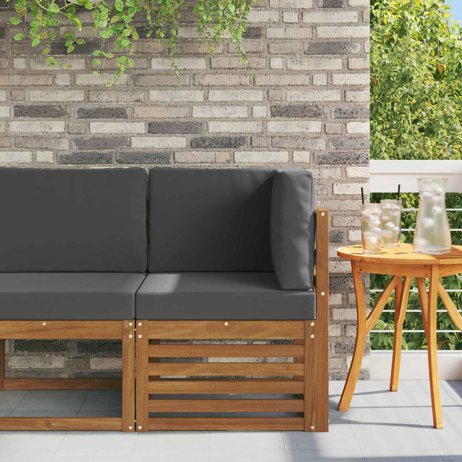 Buiten Hoek Sofa Massief Acaciahout Naturel Natuurlijk en antraciet