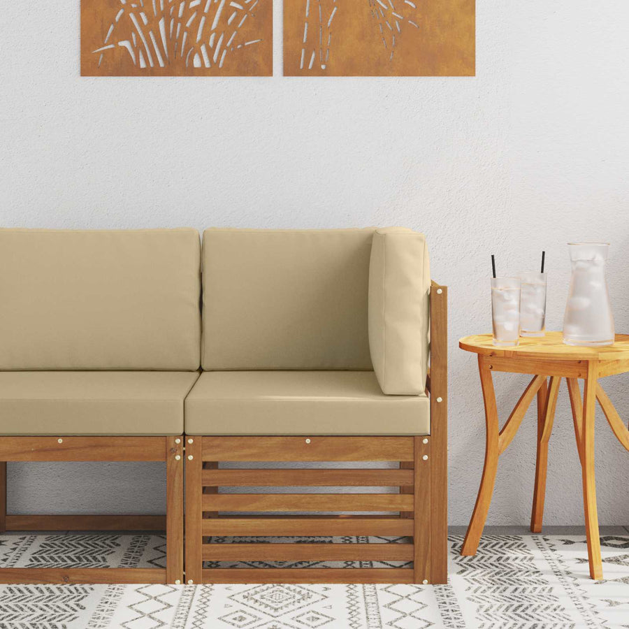 Buiten Hoek Sofa Massief Acaciahout Naturel Natuurlijk en beige