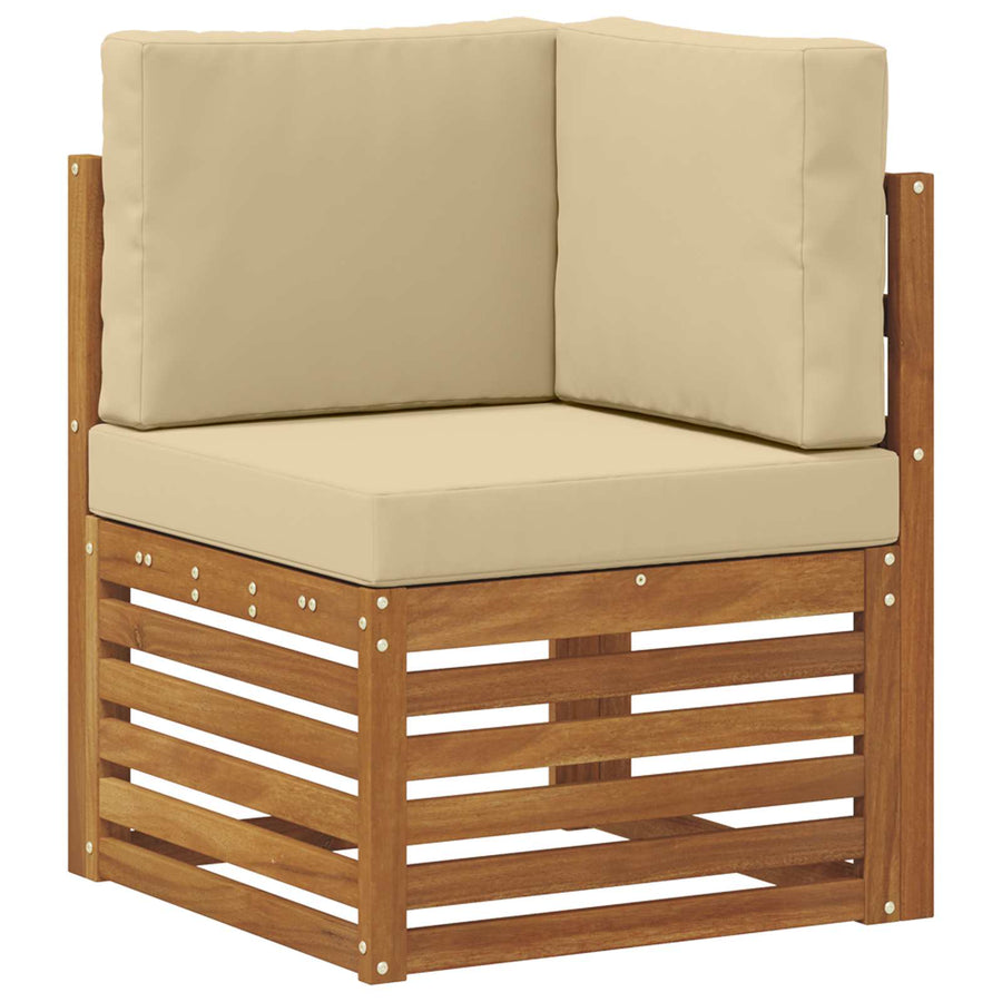 Buiten Hoek Sofa Massief Acaciahout Naturel Natuurlijk en beige