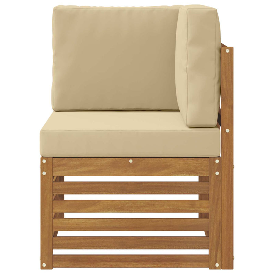 Buiten Hoek Sofa Massief Acaciahout Naturel Natuurlijk en beige
