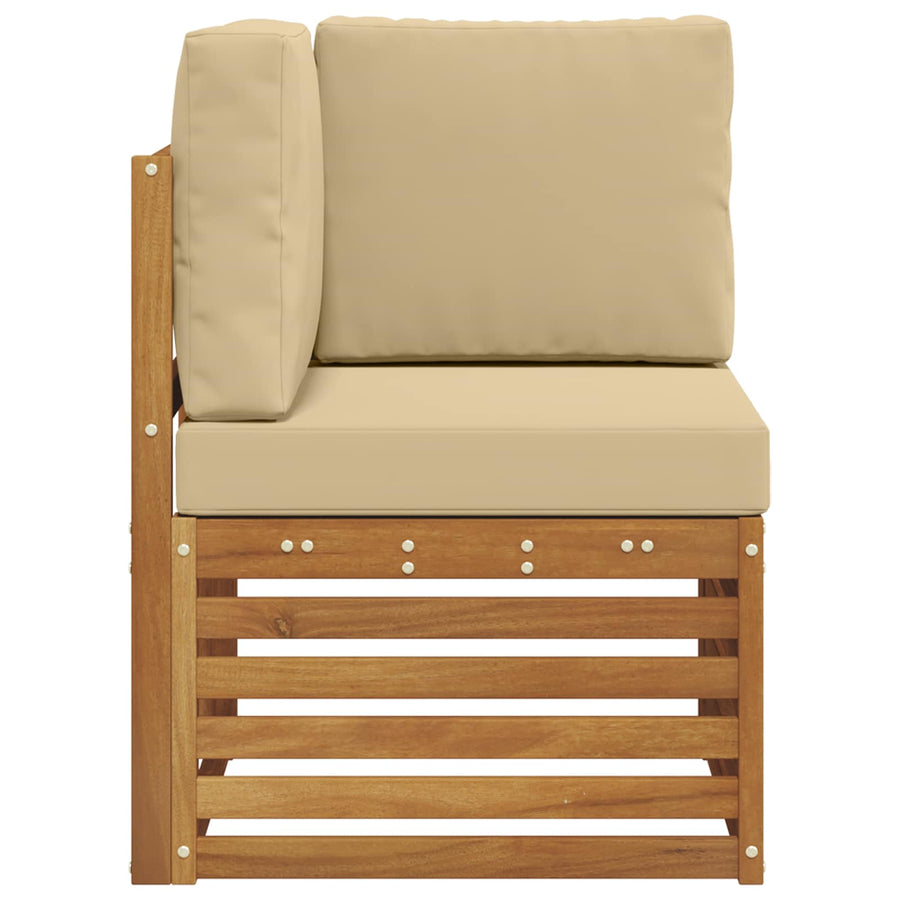 Buiten Hoek Sofa Massief Acaciahout Naturel Natuurlijk en beige