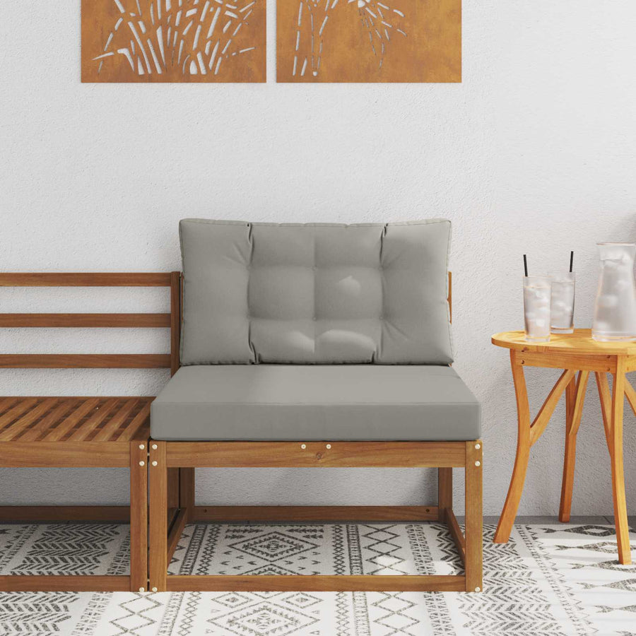 Buiten Midden Sofa Massief Acaciahout Naturel Natuurlijk en lichtgrijs