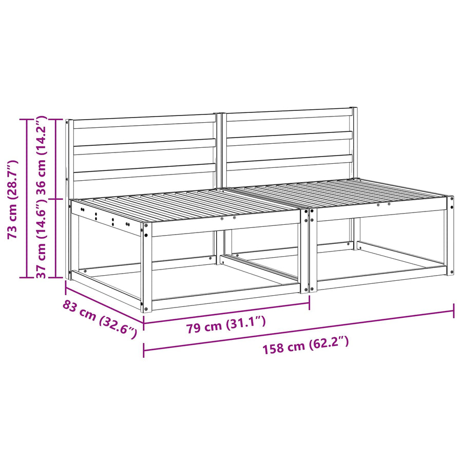 2 Stuk Buiten Midden Sofa Massief Acaciahout Naturel