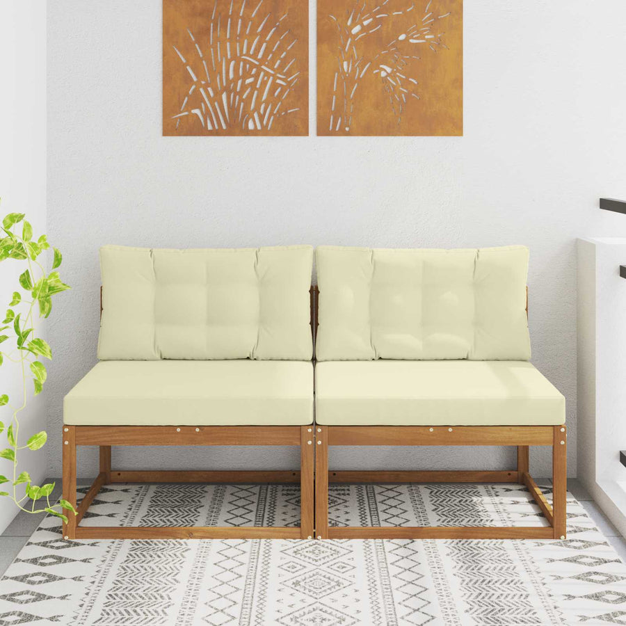 Buiten Midden Sofa met kussen 2 Stuk Naturel Massief Acaciahout