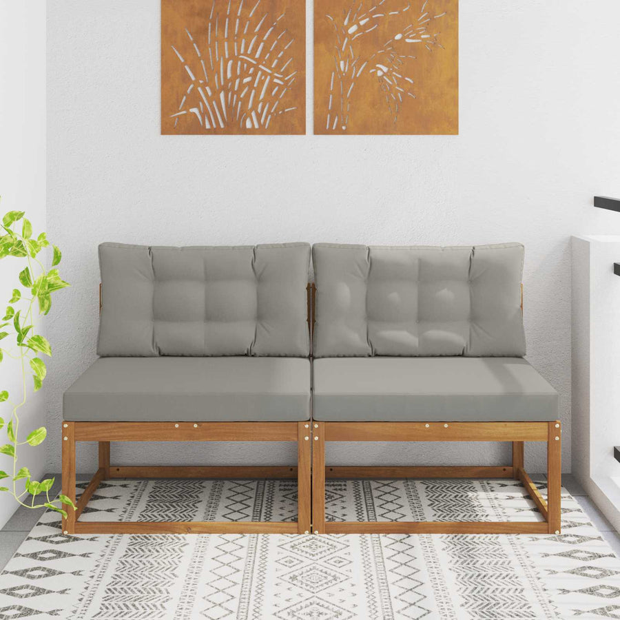 Buiten Midden Sofa met kussen 2 Stuk Naturel Massief Acaciahout