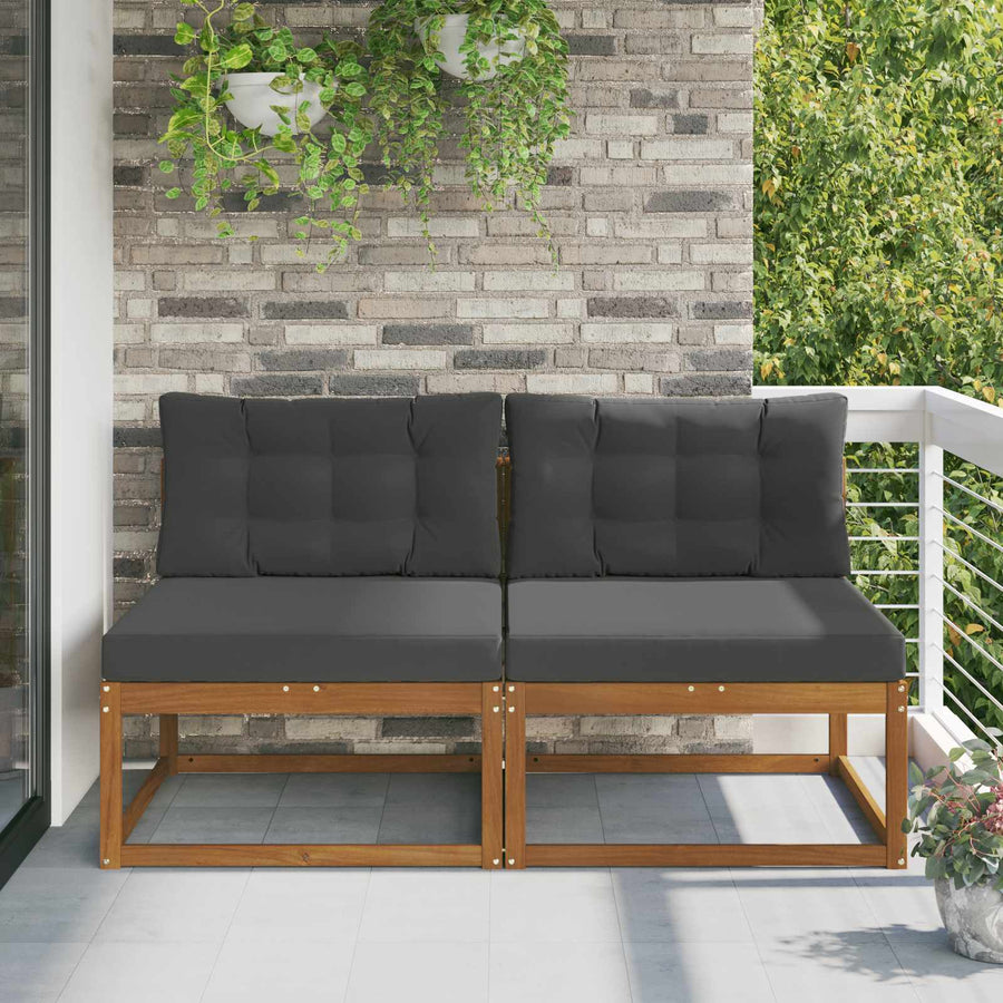 Buiten Midden Sofa met kussen 2 Stuk Naturel Massief Acaciahout