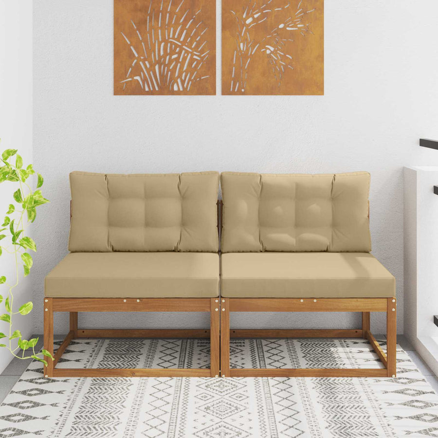Buiten Midden Sofa met kussen 2 Stuk Naturel Massief Acaciahout