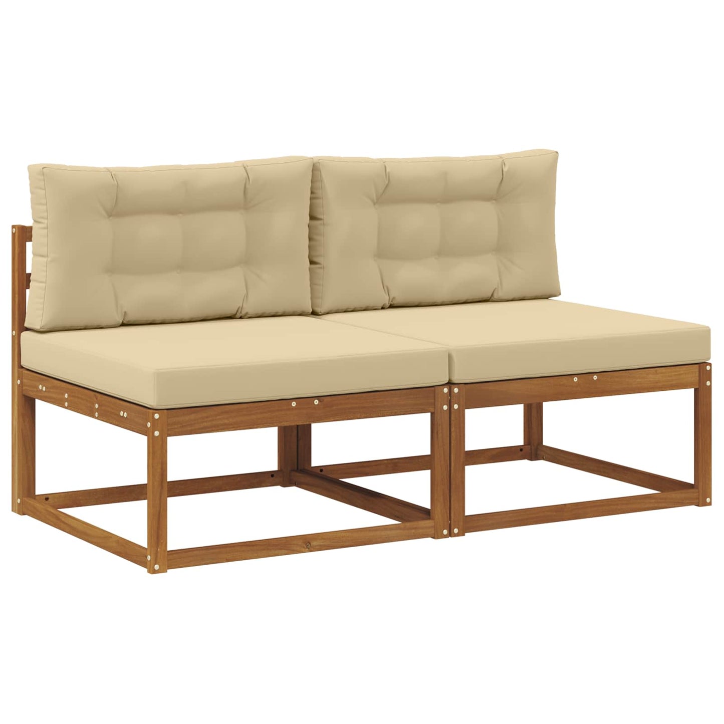 Buiten Midden Sofa met kussen 2 Stuk Naturel Massief Acaciahout