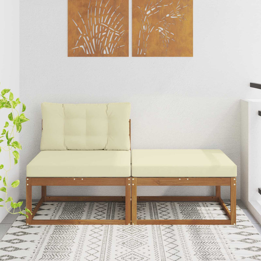 Sectie Sofa Eenheden 2 Stuk Naturel Massief Acaciahout Natuurlijk en crème