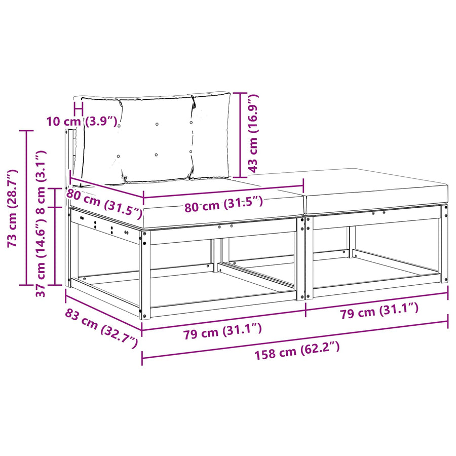 Sectie Sofa Eenheden 2 Stuk Naturel Massief Acaciahout Natuurlijk en crème