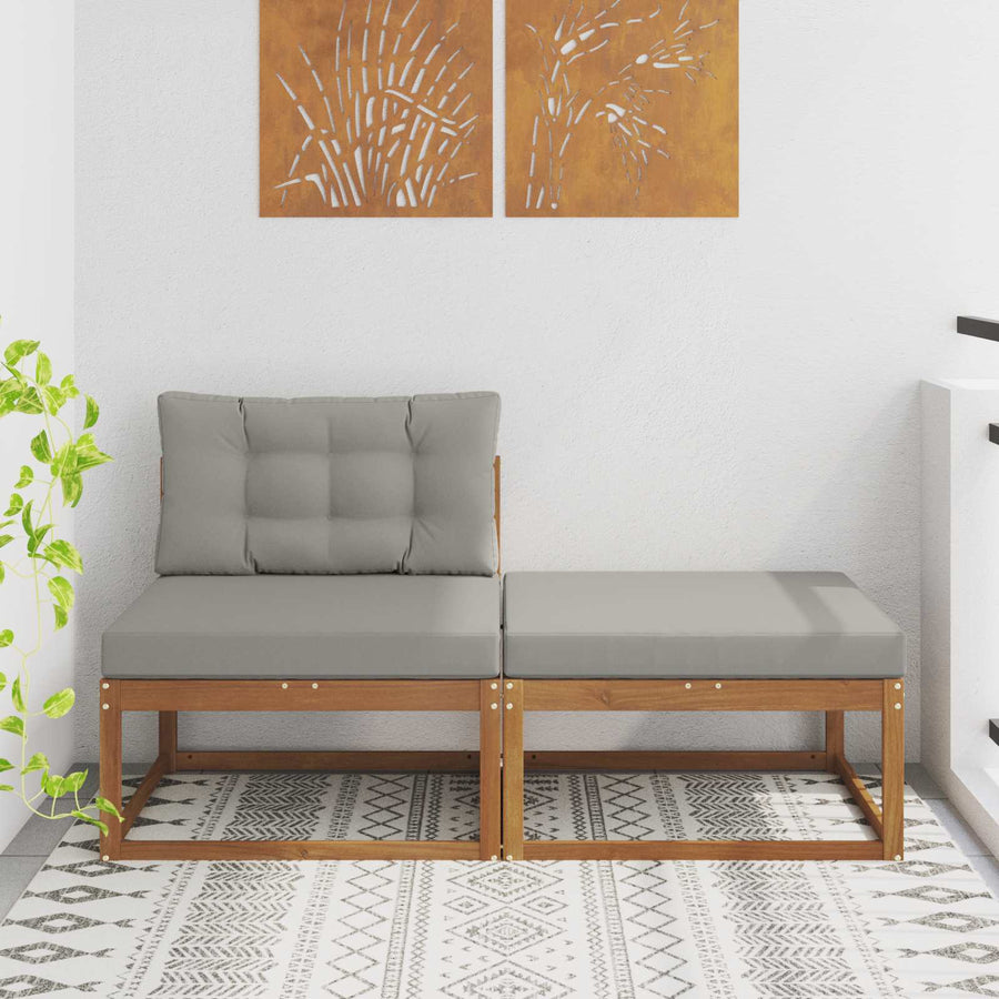 Sectie Sofa Eenheden 2 Stuk Naturel Massief Acaciahout Natuurlijk en lichtgrijs