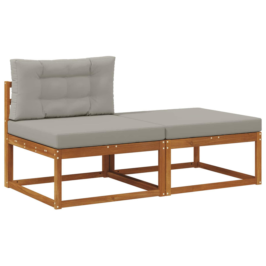 Sectie Sofa Eenheden 2 Stuk Naturel Massief Acaciahout Natuurlijk en lichtgrijs
