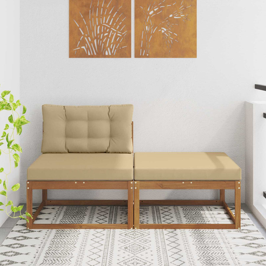 Sectie Sofa Eenheden 2 Stuk Naturel Massief Acaciahout Natuurlijk en beige