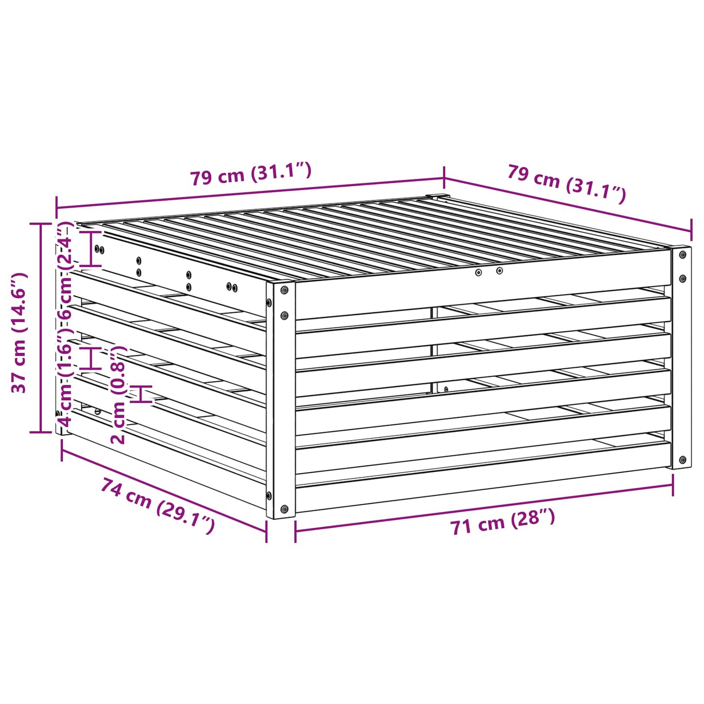 Buiten Tafel Massief Acaciahout Naturel 79 x 79 x 37 cm
