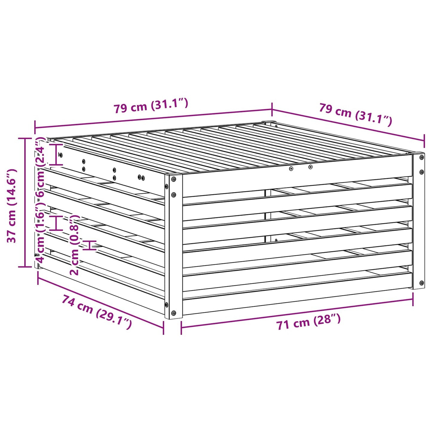 Buiten Voetenbank Naturel 79 x 79 x 37 cm Massief Acaciahout
