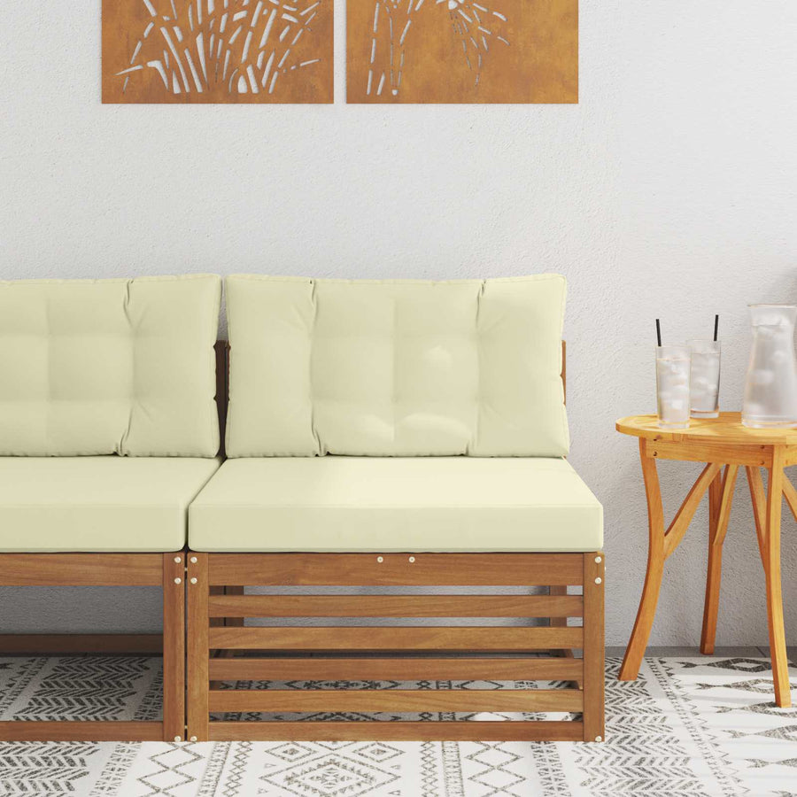 Buitenzitmiddelsofa Massief Acaciahout Naturel Natuurlijk en crème
