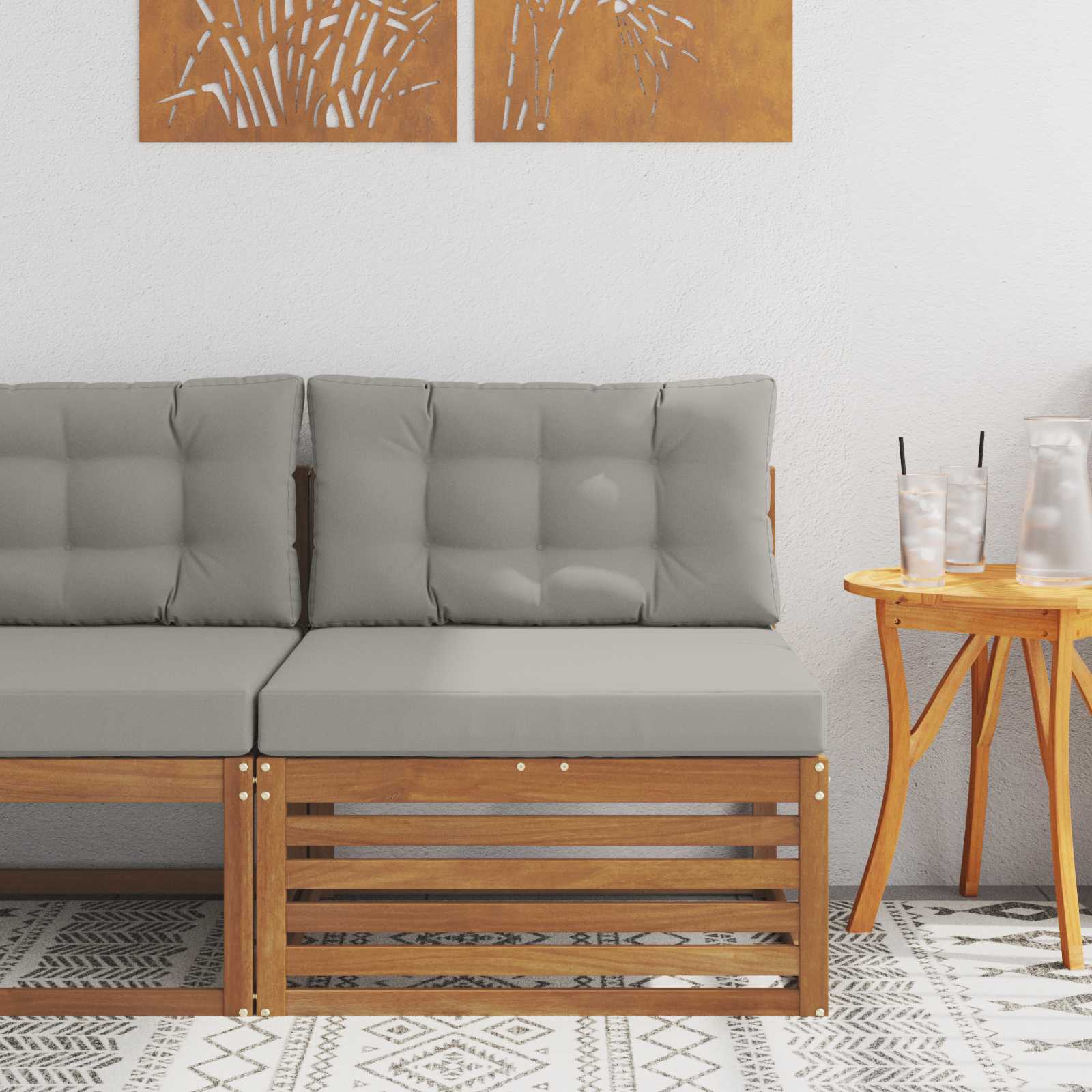 Buitenzitmiddelsofa Massief Acaciahout Naturel Natuurlijk en lichtgrijs