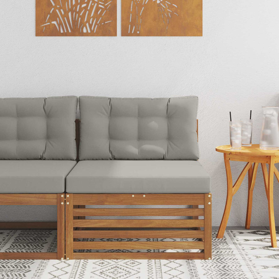 Buitenzitmiddelsofa Massief Acaciahout Naturel Natuurlijk en lichtgrijs