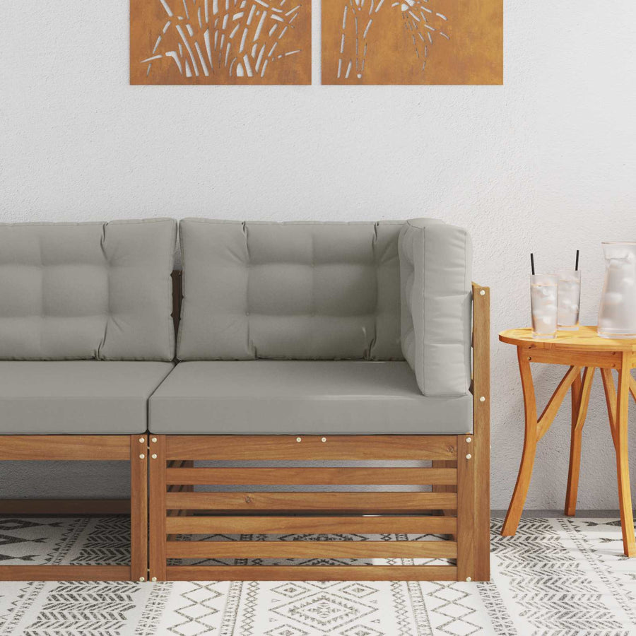 Buiten Hoek Sofa Massief Acaciahout Naturel Natuurlijk en lichtgrijs