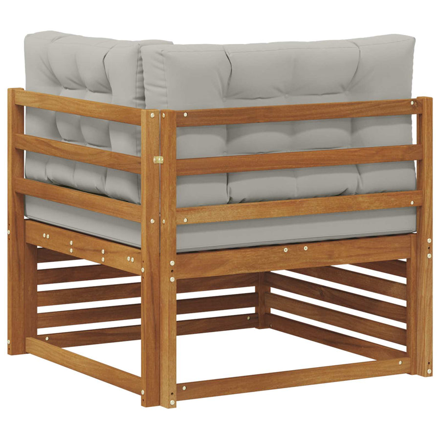 Buiten Hoek Sofa Massief Acaciahout Naturel Natuurlijk en lichtgrijs