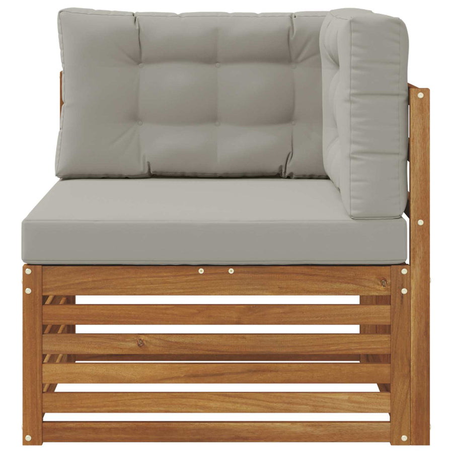 Buiten Hoek Sofa Massief Acaciahout Naturel Natuurlijk en lichtgrijs