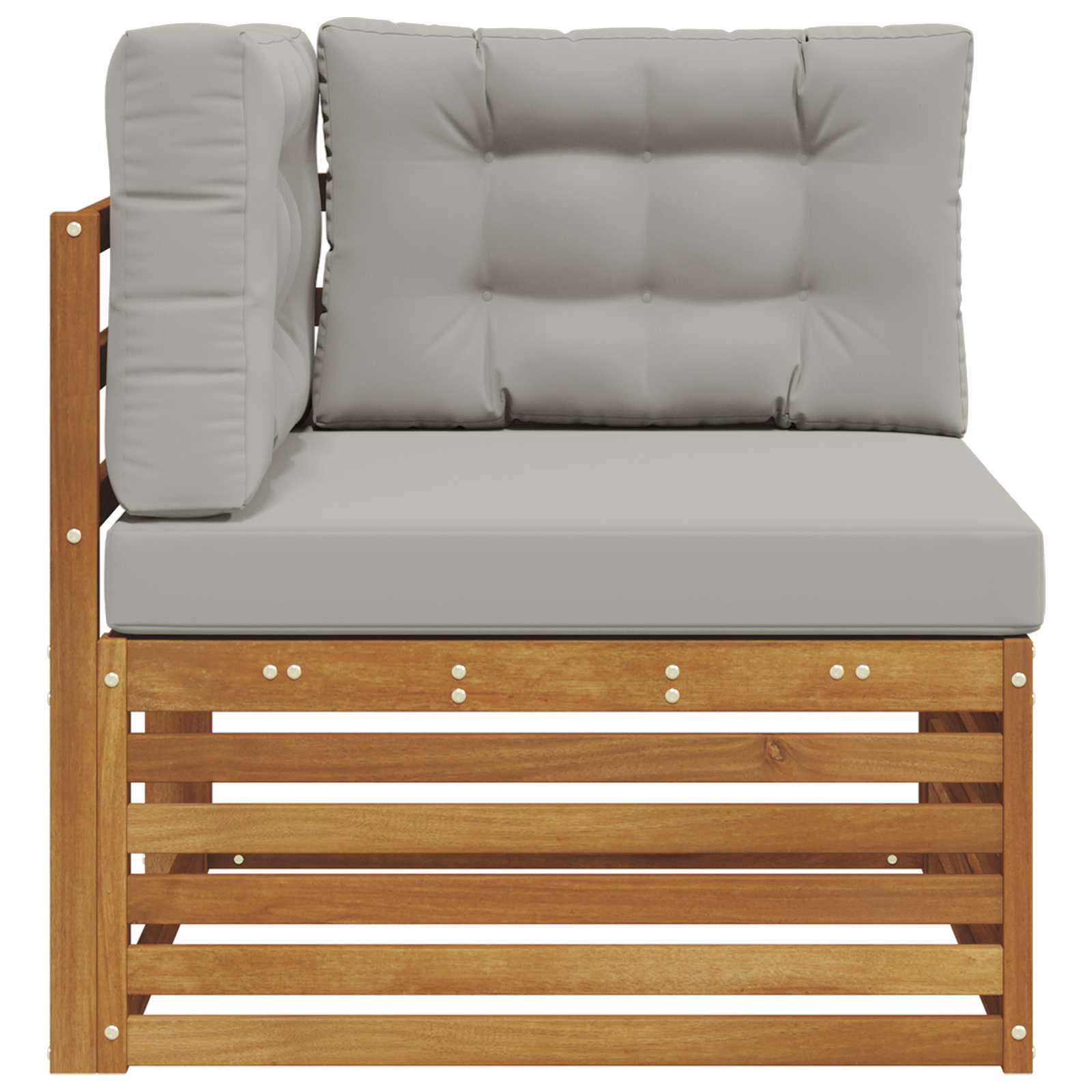 Buiten Hoek Sofa Massief Acaciahout Naturel Natuurlijk en lichtgrijs