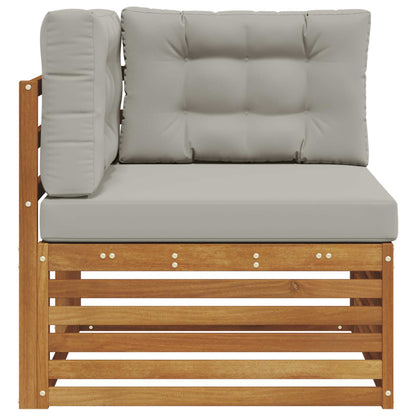 Buiten Hoek Sofa Massief Acaciahout Naturel Natuurlijk en lichtgrijs