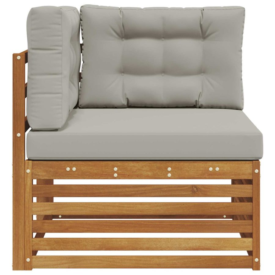 Buiten Hoek Sofa Massief Acaciahout Naturel Natuurlijk en lichtgrijs