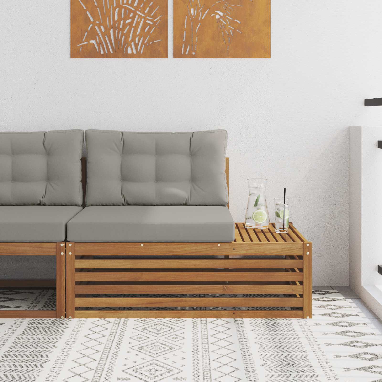Buiten Eindbank met kussen 3 Stuk Naturel 115 x 83 x 73 cm