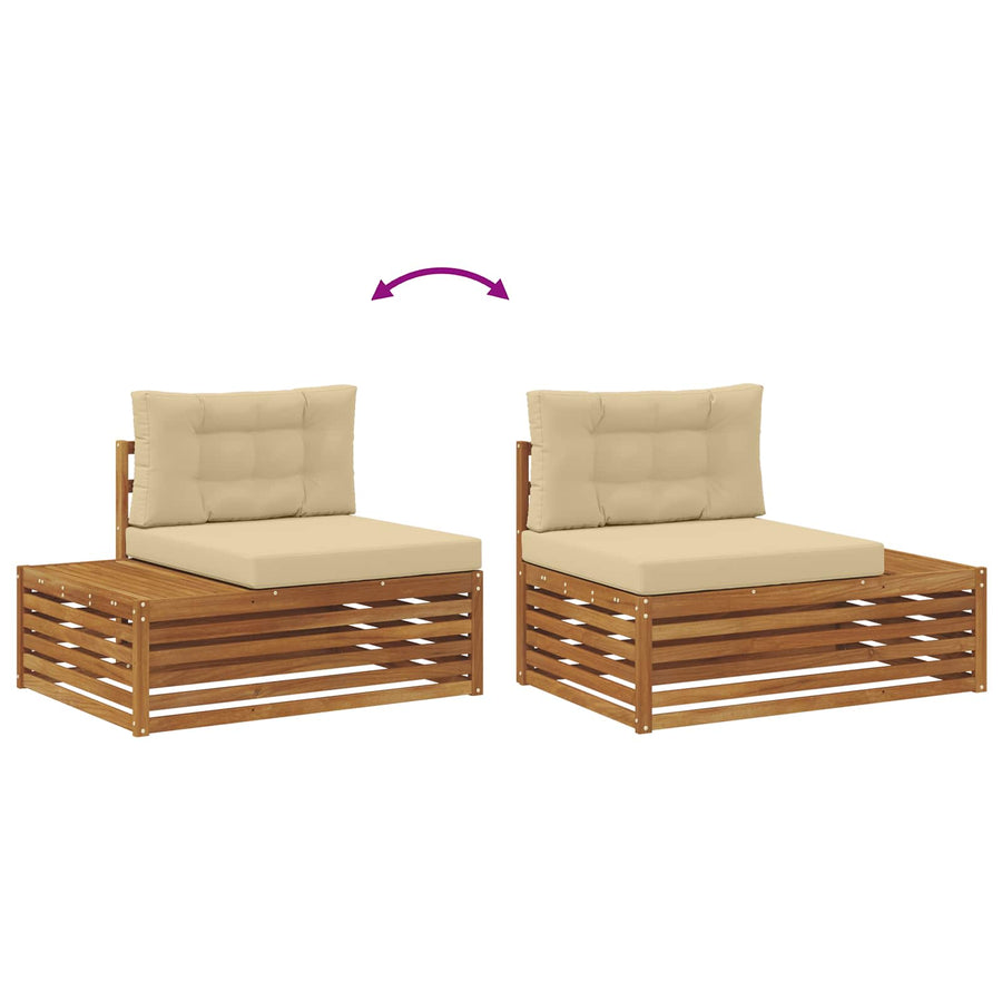 Buiten Eindbank met kussen 3 Stuk Naturel 115 x 83 x 73 cm