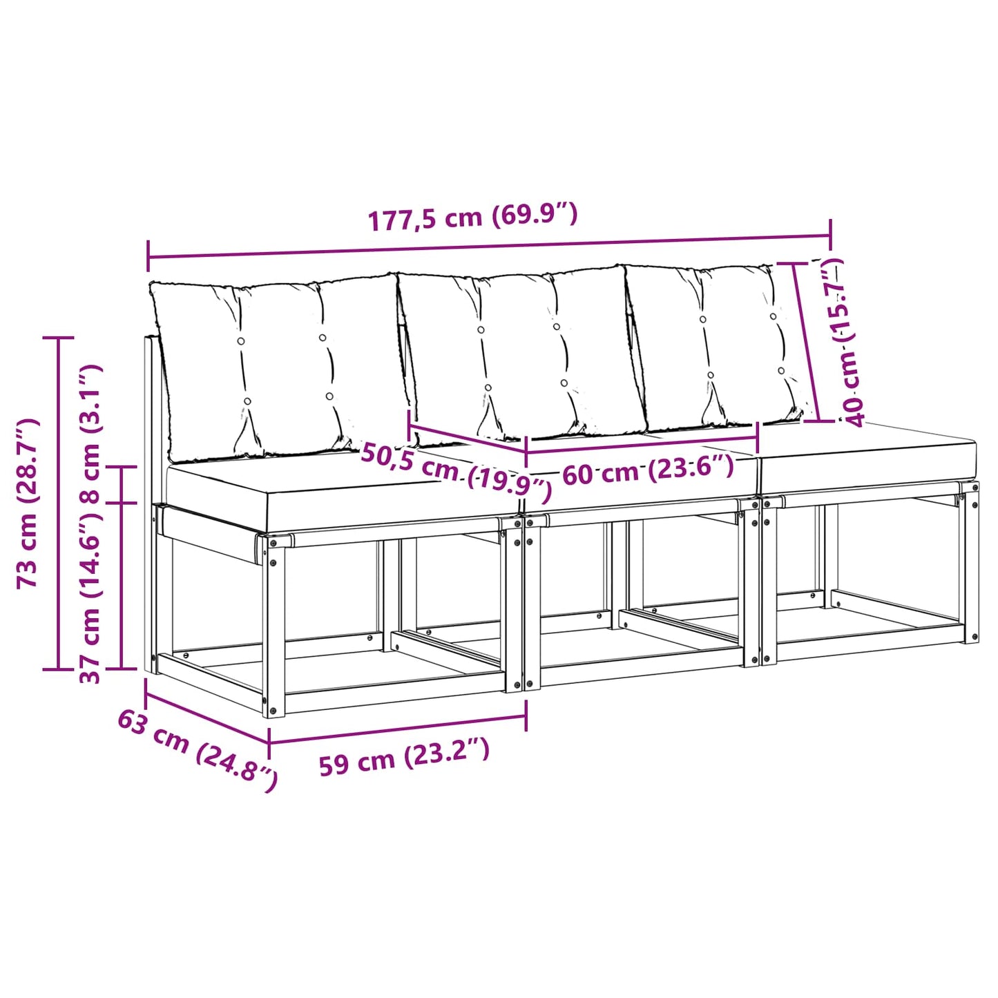 3 Stuk Buitenzitmiddelsofa Massief acaciahout en textilene stof