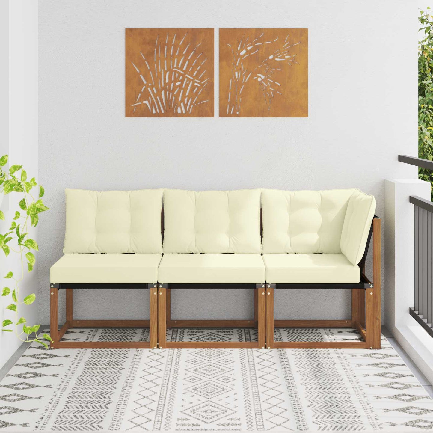 Outdoor Midden- en Hoeksalon met kussen 3 Stuk Naturel