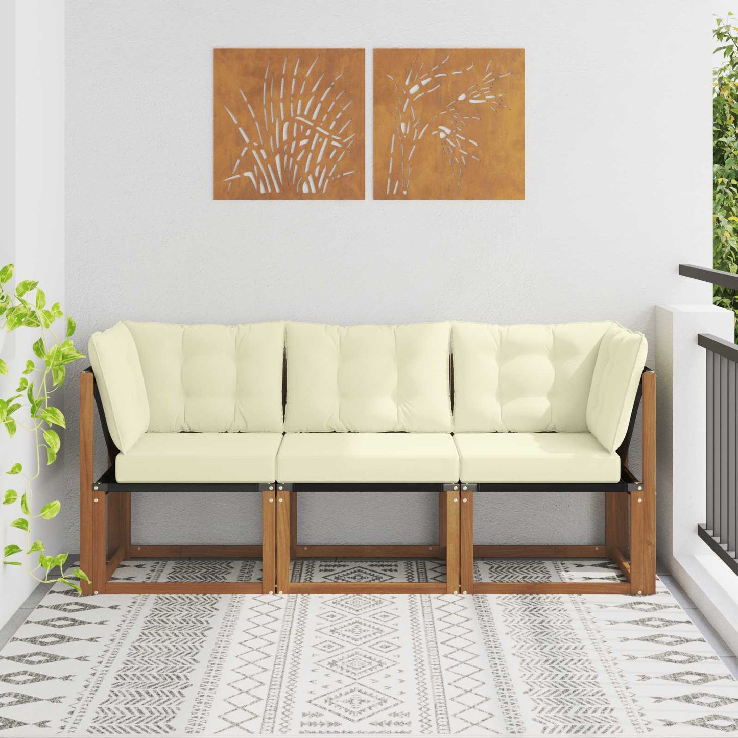 Outdoor Midden- en Hoeksalon met kussen 3 Stuk Naturel