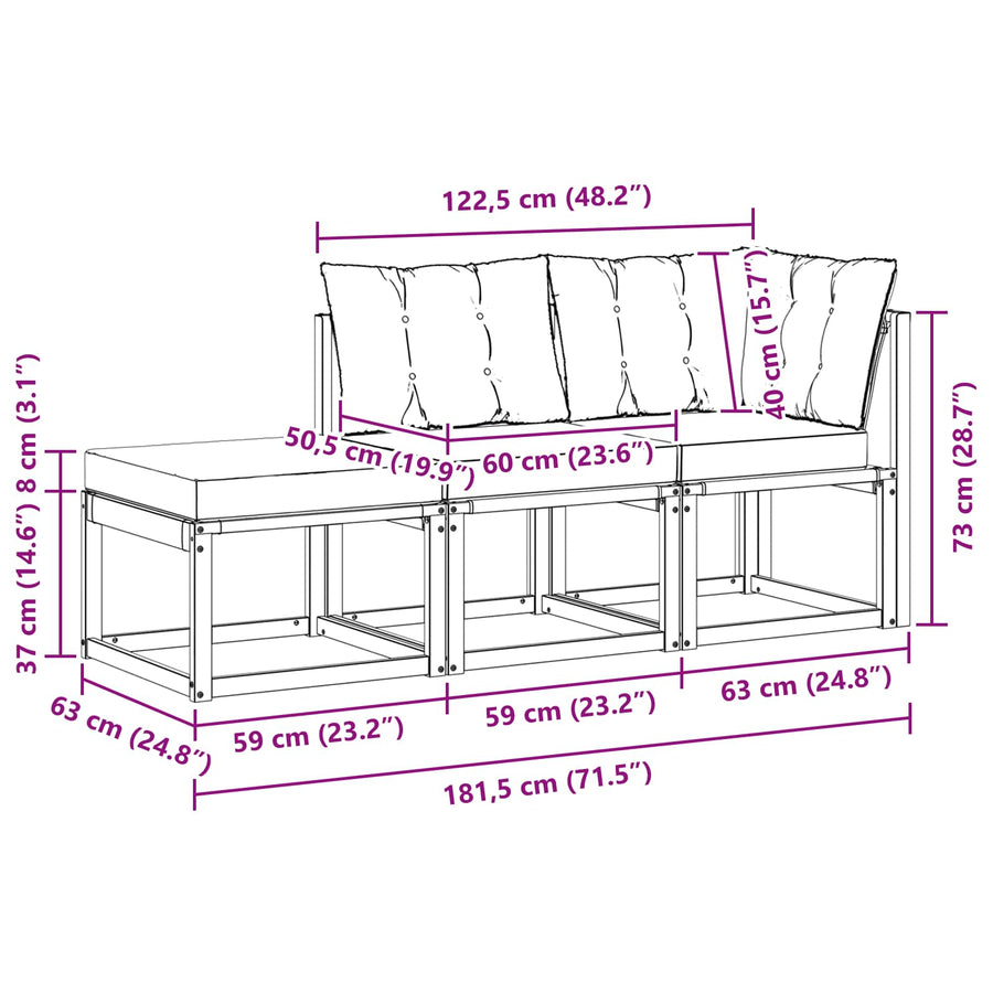 Modulaire buitensofa eenheden met kussen 3 Stuk Naturel