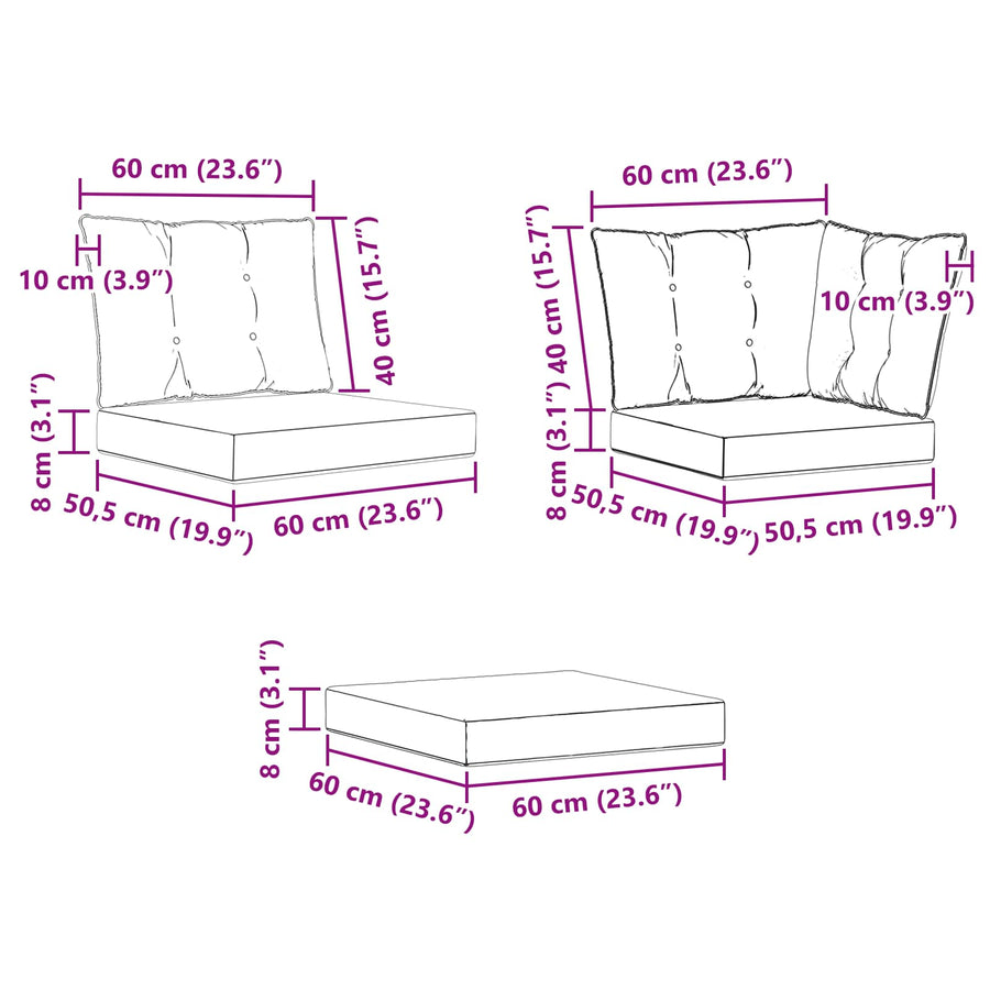 Modulaire buitensofa eenheden met kussen 3 Stuk Naturel