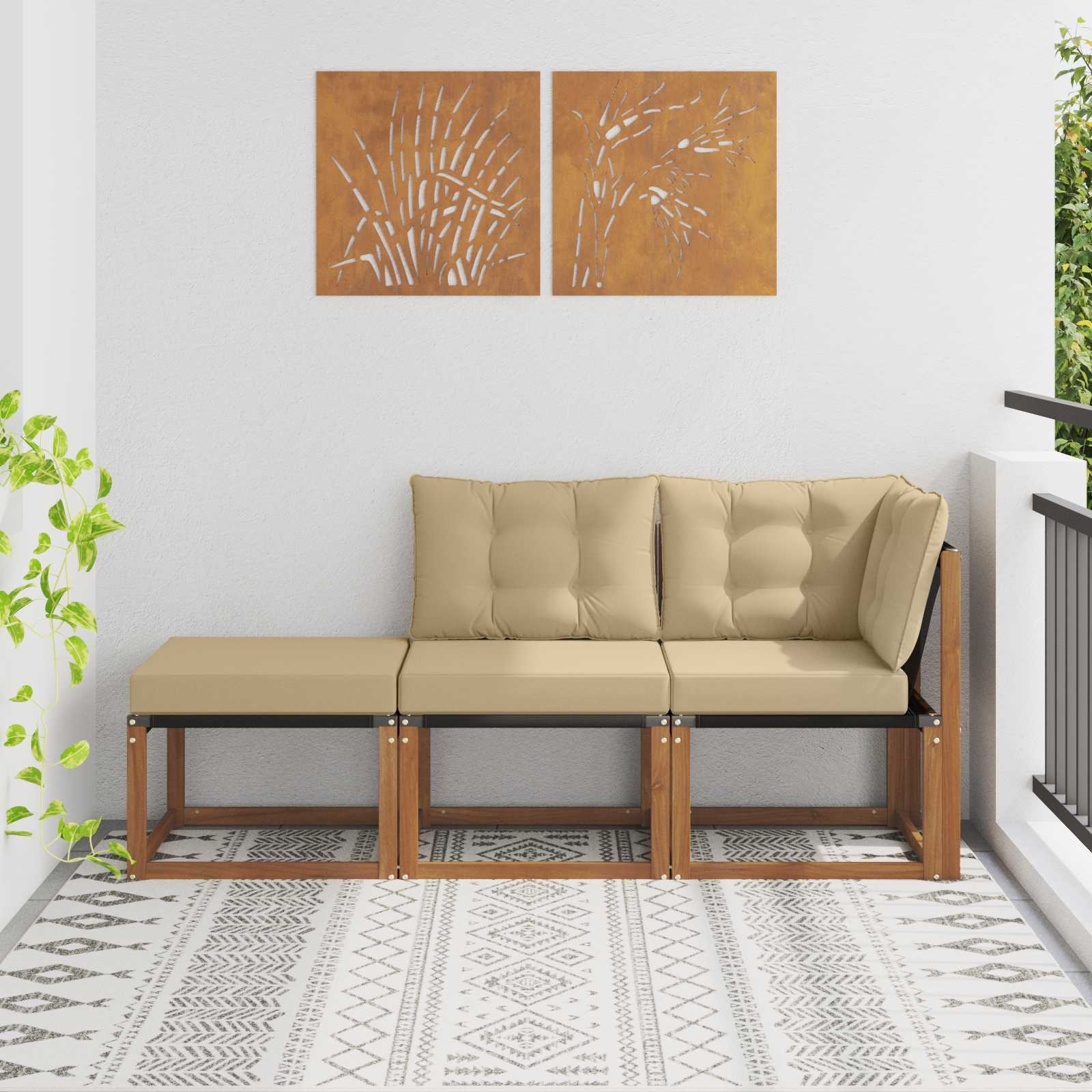Modulaire buitensofa eenheden 3 Stuk Natuurlijk en Beige