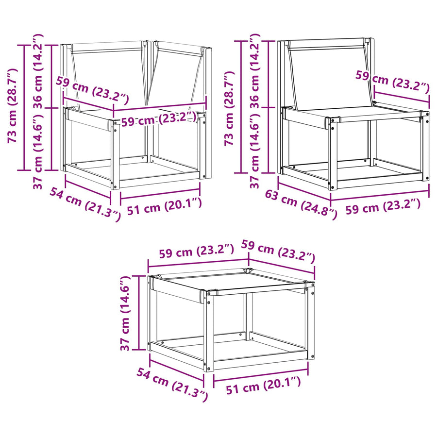 Modulaire buitensofa eenheden 3 Stuk Natuurlijk en Beige