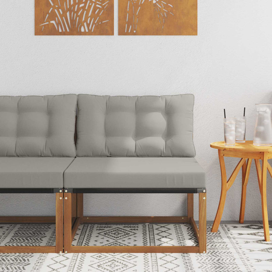 Buiten Midden Sofa Massief Acaciahout Naturel Natuurlijk en lichtgrijs
