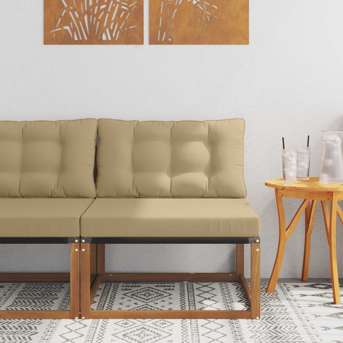 Sectie Sofa Eenheden Massief Acaciahout Naturel Natuurlijk en beige